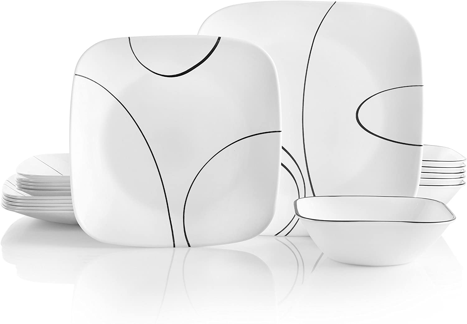 Corelle Service for 6, Chip Resistant, Simple Lines Dinnerware Set, 18