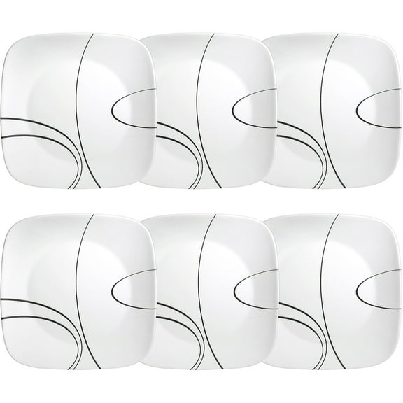 Corelle Simple Lines 10.5" Square Glass Dinner Plate (Set of 6)