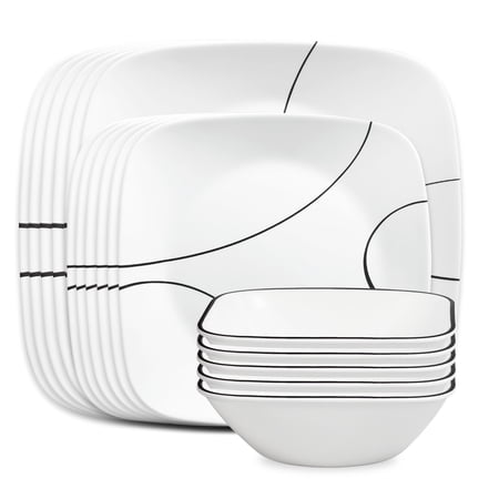 Corelle Simple Lines 18-Piece Square Glass Dinnerware Set (Service for 6)