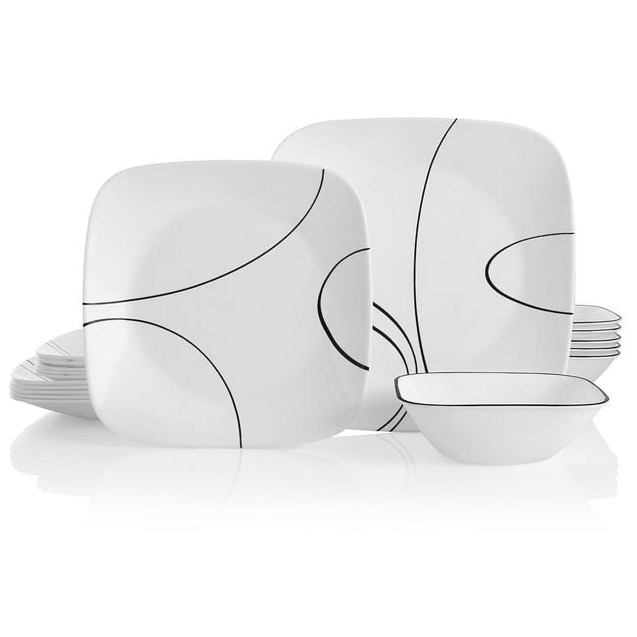 White Square Glass Dinnerware Set for 6 with Glossy Finish
