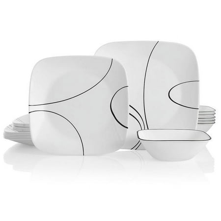 Corelle Simple Lines 18-Piece Square Glass Dinnerware Set (Service for 6)