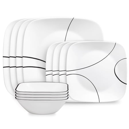 Corelle Simple Lines 12-Piece Square Glass Dinnerware Set (Service for 4)