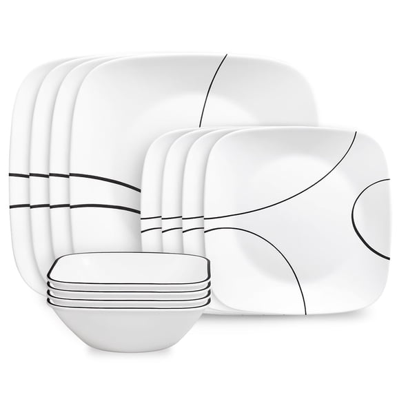 Corelle Simple Lines 12-Piece Square Glass Dinnerware Set (Service for 4)