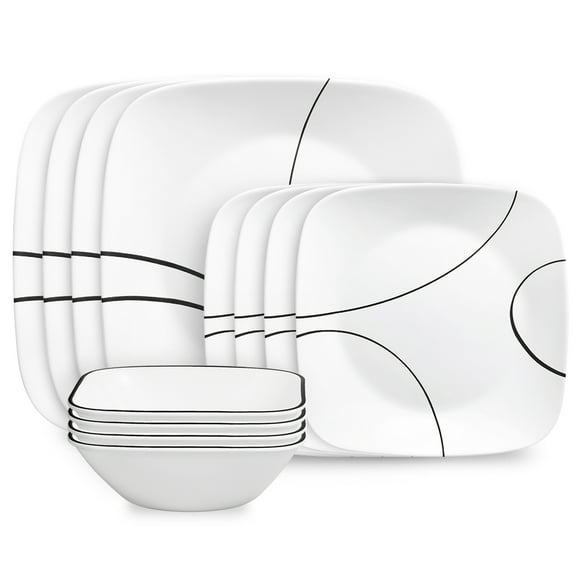 Corelle Simple Lines 12-Piece Square Glass Dinnerware Set (Service for 4)