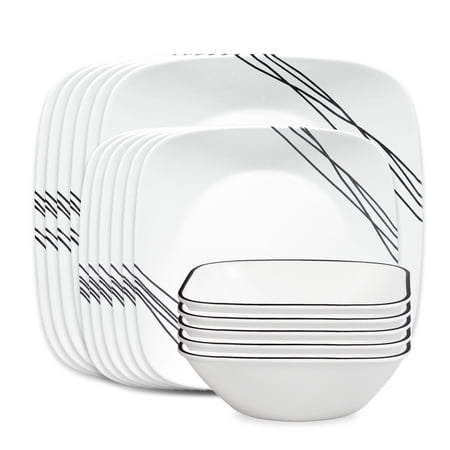 Corelle Simple Sketch 18-Piece Square Glass Dinnerware Set (Service for 6)