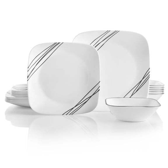 Corelle Simple Sketch 18-Piece Square Glass Dinnerware Set (Service for 6)