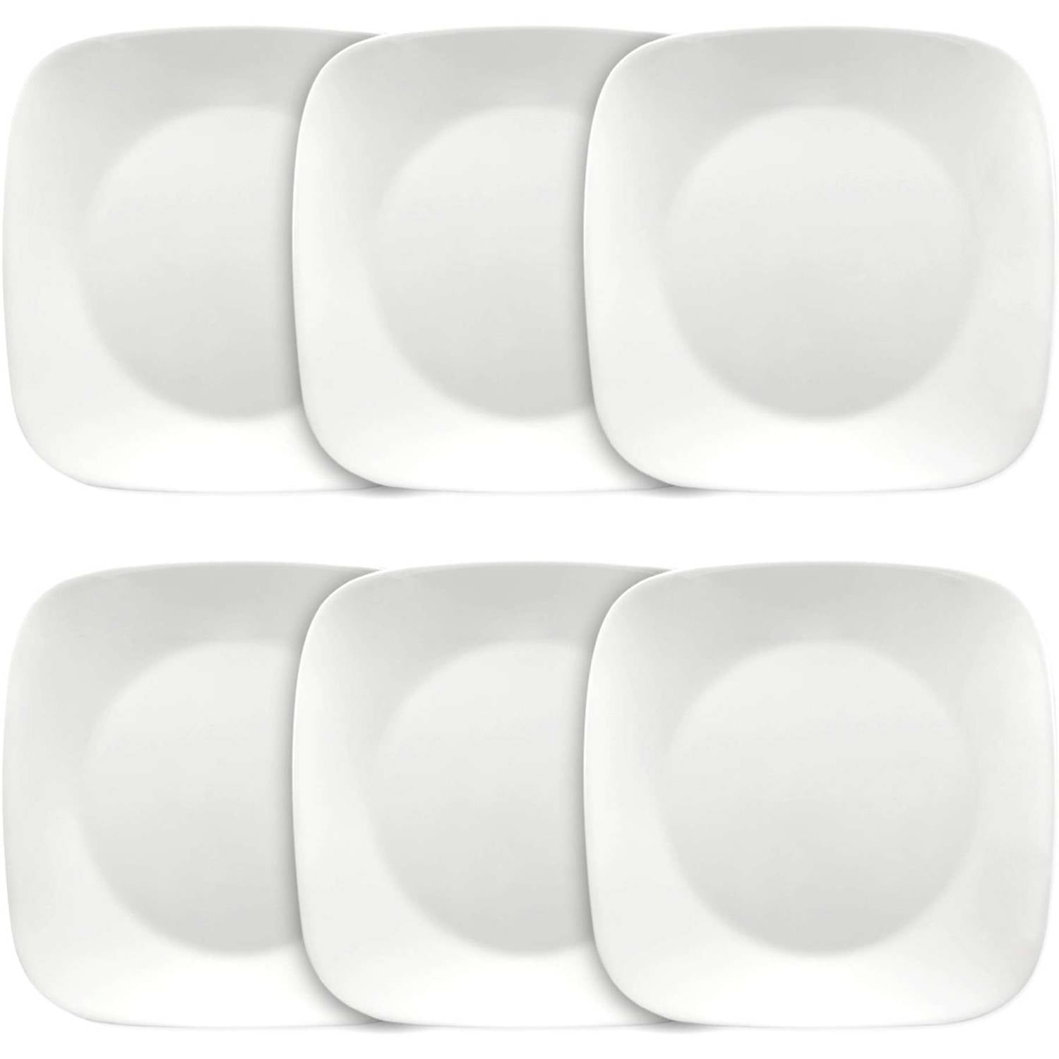 Corelle Square Pure White 10.5" Dinner Plates, Set of 6