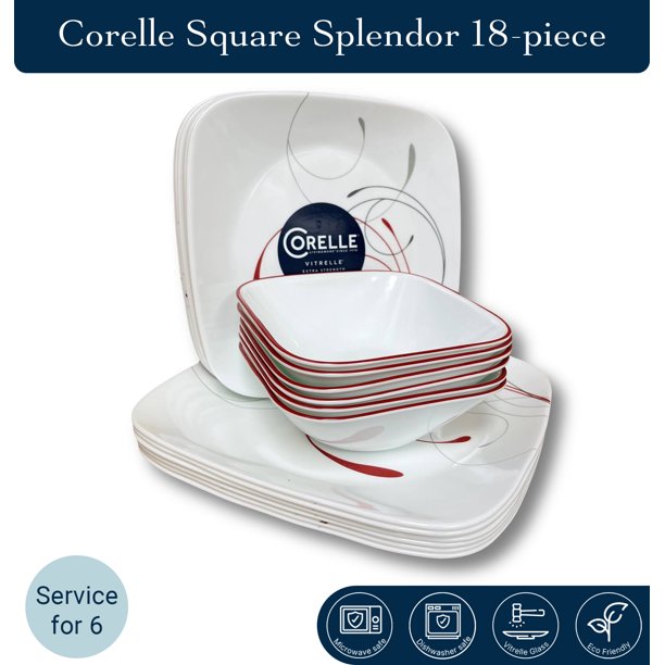Corelle Square Splendor 18piece Dinnerware Set, Service for 6, Vitrelle Glass