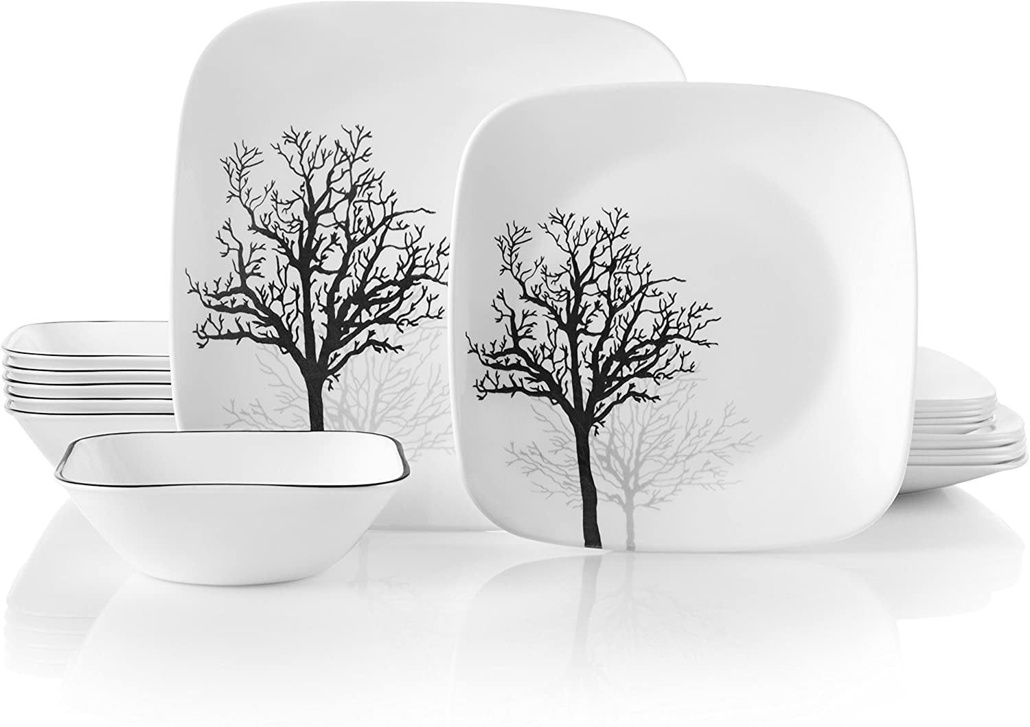 Corelle 18-Piece Timber Shadows Square Glass Dinnerware Set (Service for 6)