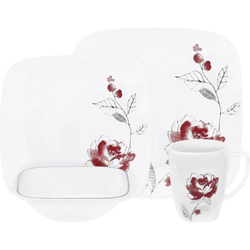 Corelle Squares Blushing Rose 32Piece Dinnerware Value Bundle