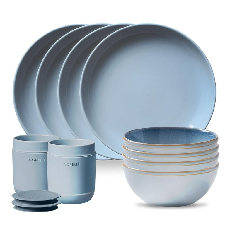 Corelle Stoneware 12-pc Dinnerware Set, Nordic Blue, Solid and