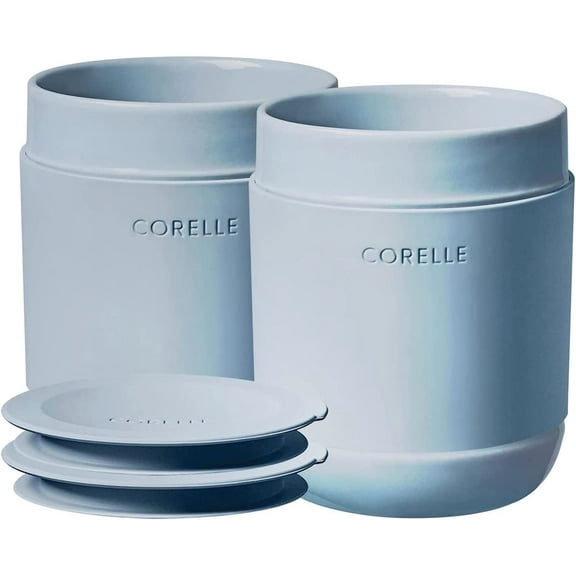 Corelle Stoneware 13.5 oz Travel Tumblers with Lids and Sleeves, Set of 2, Nordic Blue