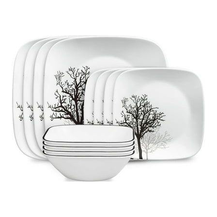 Corelle Timber Shadows 12-Piece Square Glass Dinnerware Set (Service for 4)