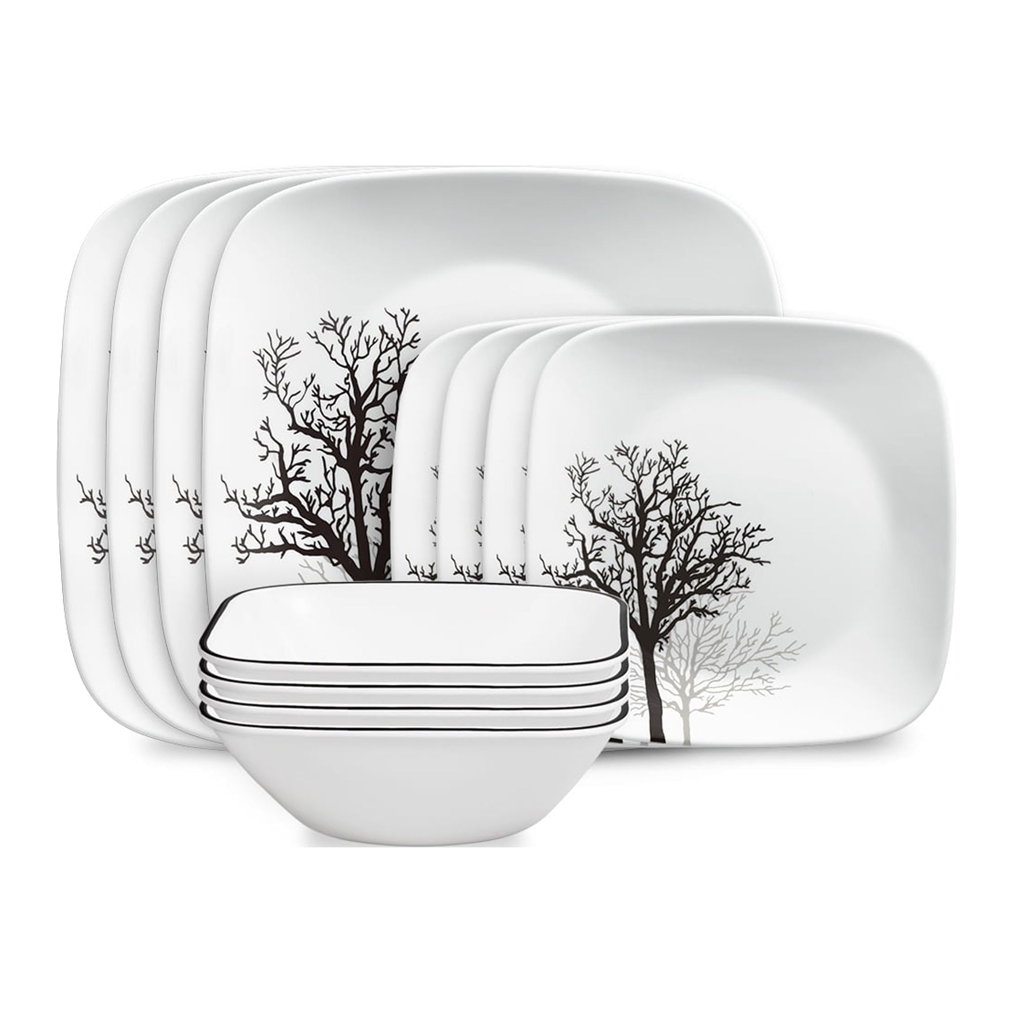 Corelle Timber Shadows Square Glass Dinnerware Set, Service for 4