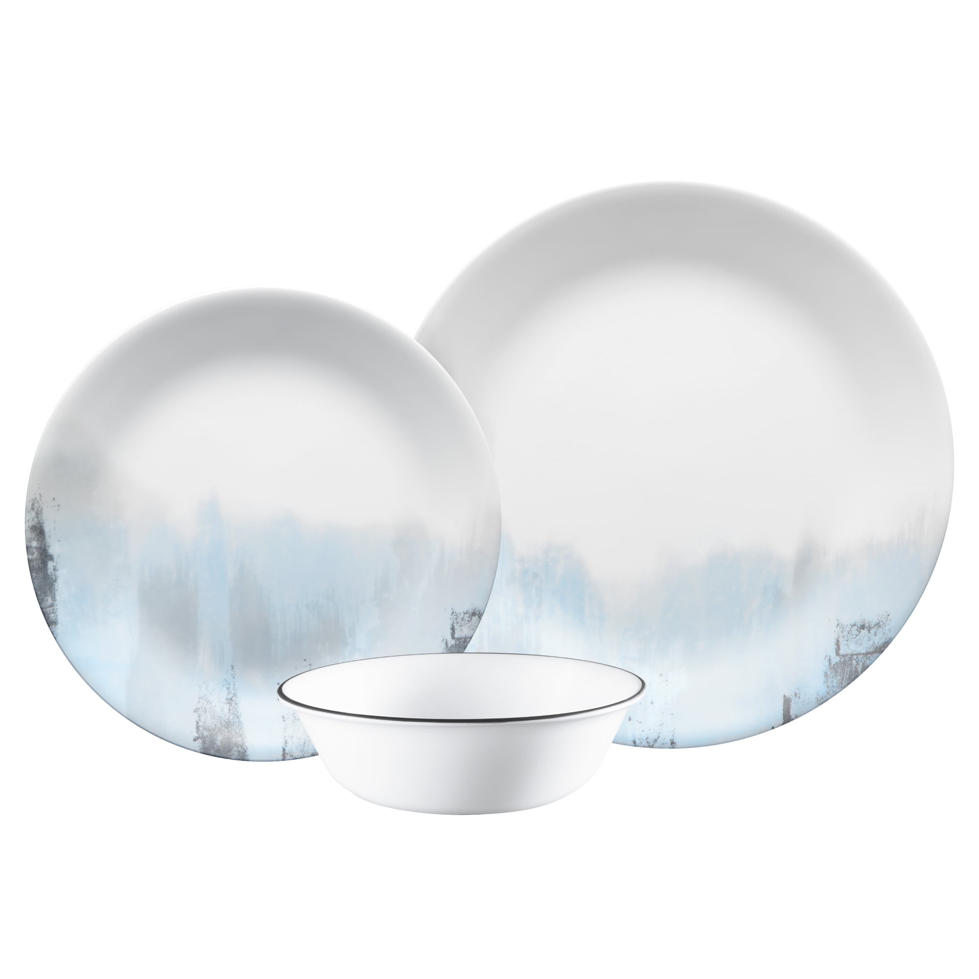 Tranquil Reflection 12-Piece Blue and Charcoal Glass Dinnerware Set