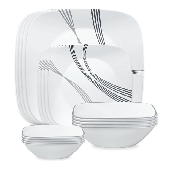 Corelle Urban Arc 16-Piece Square Glass Dinnerware Set (Service for 4)