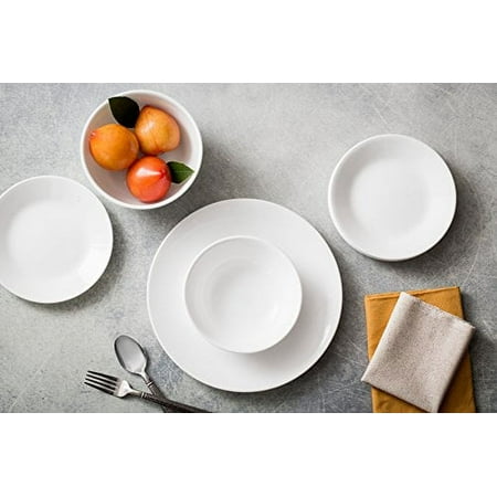 Corelle Vitrelle 18-Piece Service for 6 Dinnerware Set, Triple Layer Glass and Chip Resistant, Lightweight Round Plates and Bowls Set, Winter Frost White