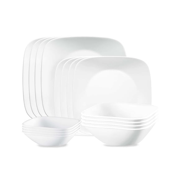 Corelle Vivid White 16-Piece Square Glass Dinnerware Set (Service for 4)