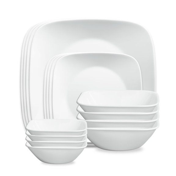 Corelle Vivid White 16-Piece Square Glass Dinnerware Set (Service for 4)