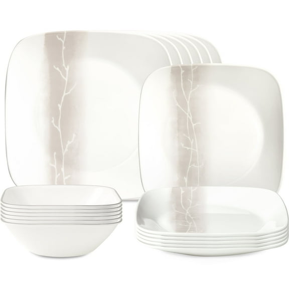 Corelle Wandering Grove 18-Piece Square Glass Dinnerware Set (Service for 6)