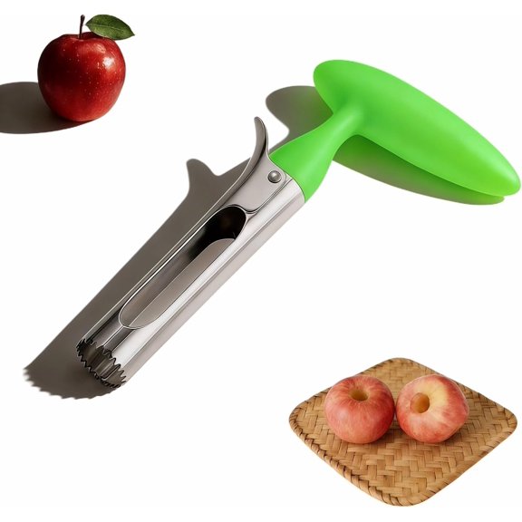 Corer, Stainless Steel Corer and Divider with Serrated - Easy to Use - Core Remover Tool for Apples, Pears, Cupcakes - Heavy-Duty Kitchen Gadget for Baking, Cooking (Green)