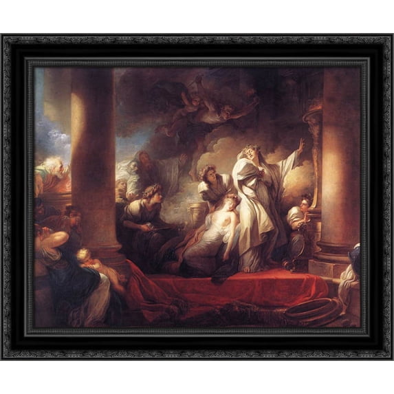 Coresus Sacrificing himselt to Save Callirhoe 24x20 Black Ornate Wood Framed Canvas Art by Fragonard, Jean Honore