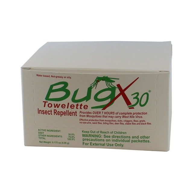 Coretex 12643 Bug X 30 DEET Towellete Insect Repellent Wipes, 25Pack
