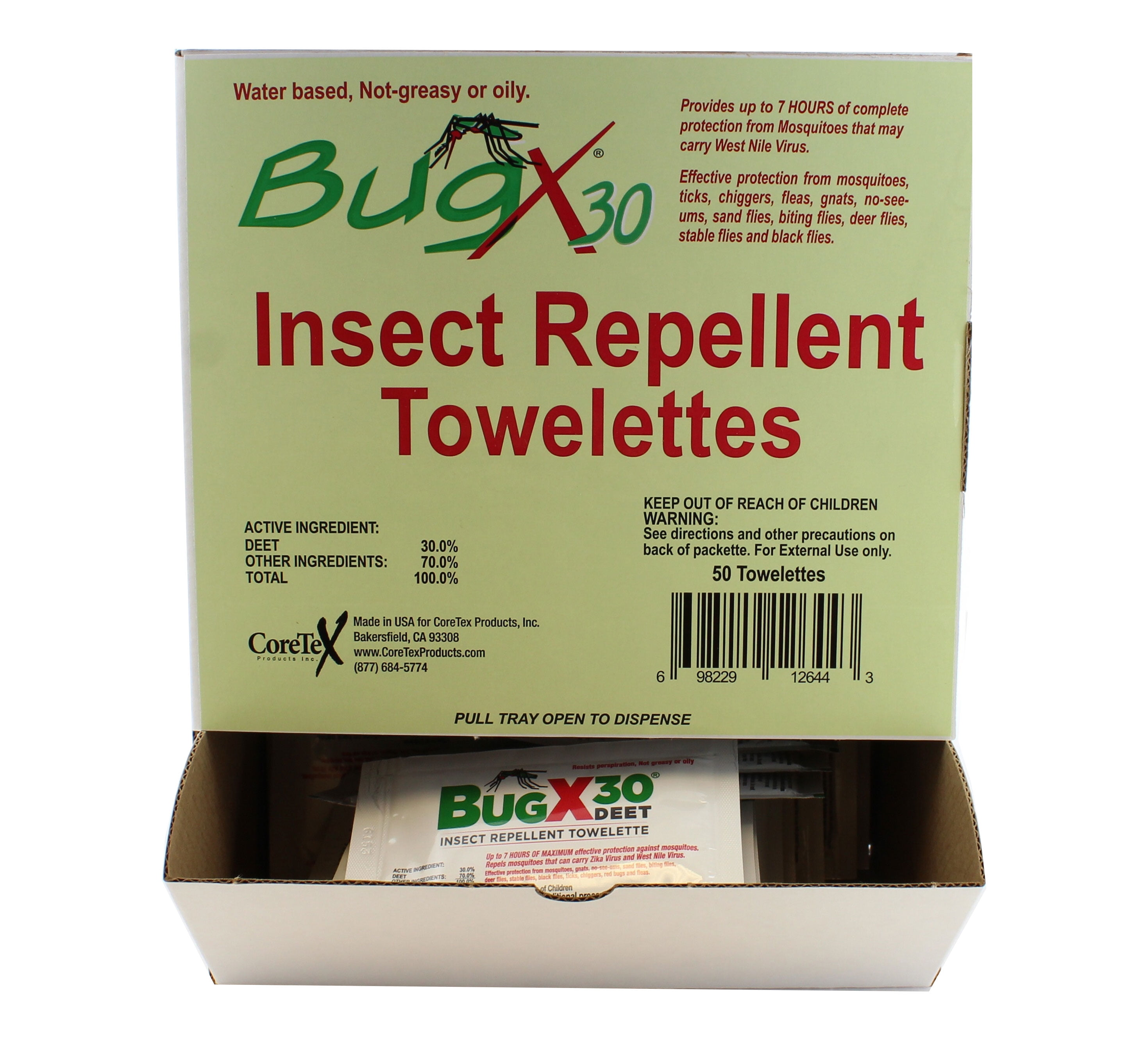 Coretex 12644 Bug X 30 Bulk Pack Insect Repellent Towelettes, Box of 50