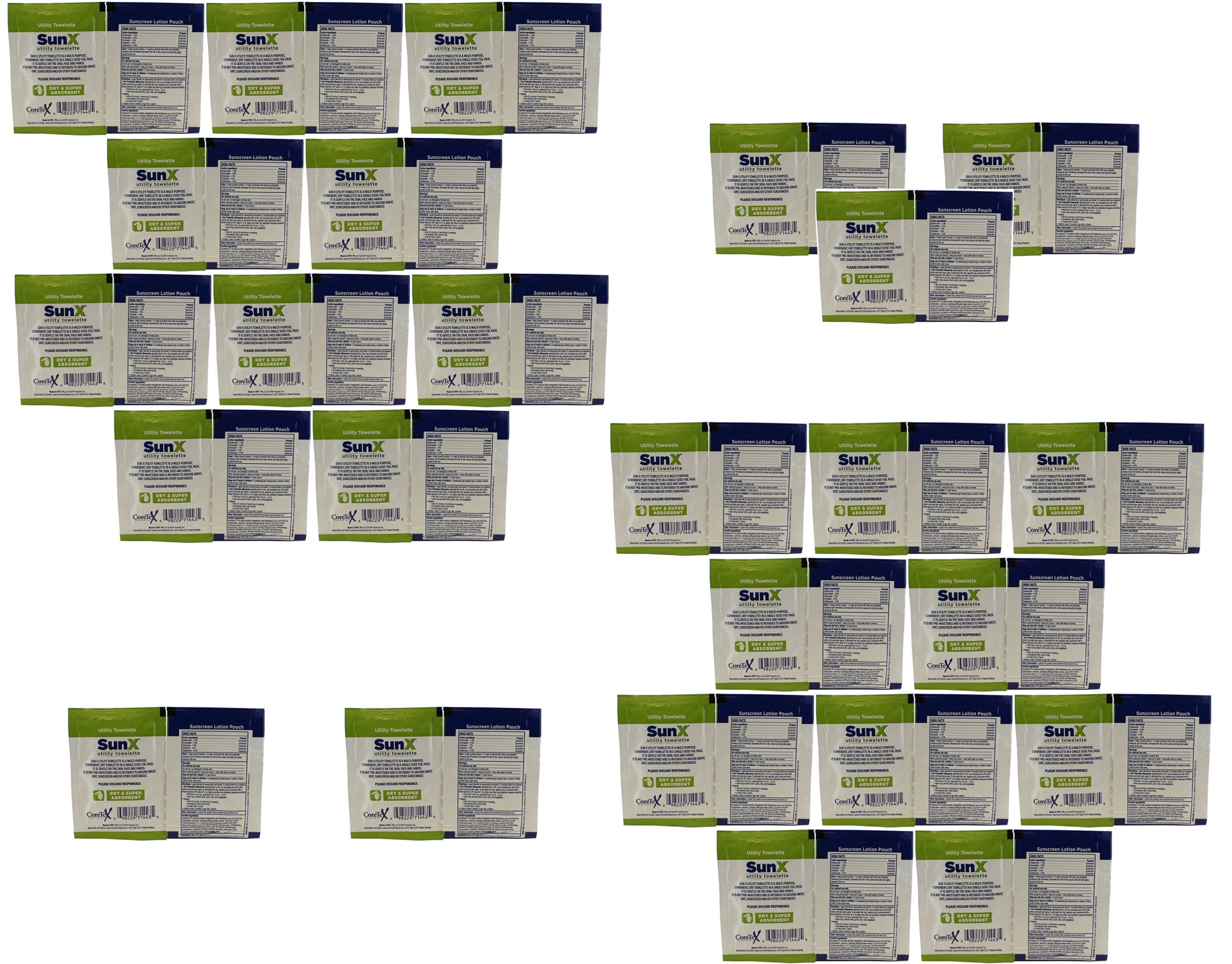 Coretex SunX 71443 SPF30 Sunscreen with Towelettes, 25Pack