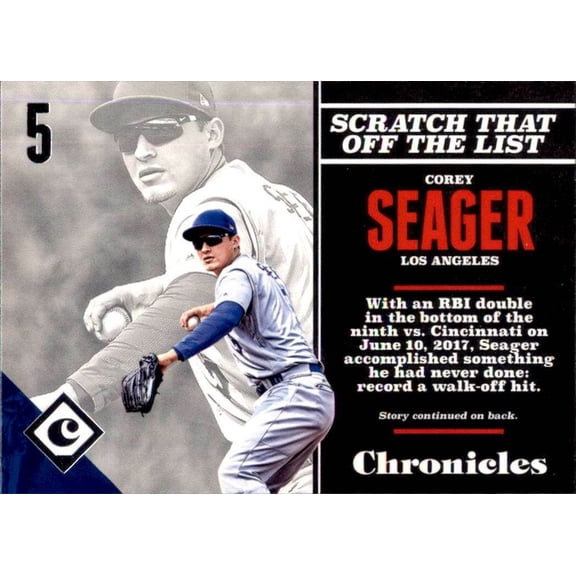 Corey Seager #22 Los Angeles Dodgers Chronicles Panini Base Set Baseball Card Near Mint Ungraded Los Angeles Dodgers MLB Baseball Trading Card