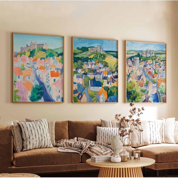 Corfe Castle Posters England Travel Prints Historic Wall Art Set Dorset Landscape Poster Decor Scenic Castle Prints Gift Set 3