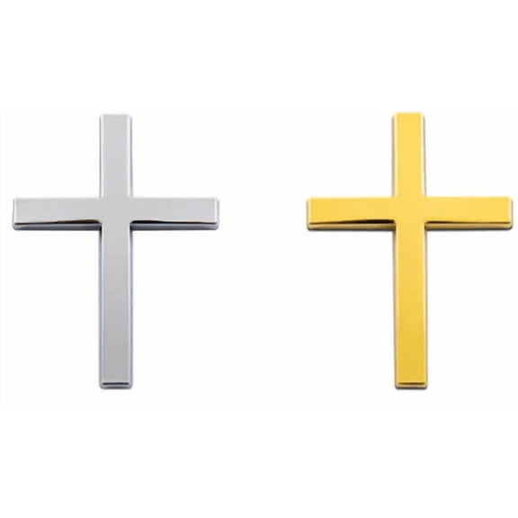 Corfhy 2PCS Zinc Alloy 3D Christian Cross Metal Car Decorative Stickers Emblem Gold and Silver
