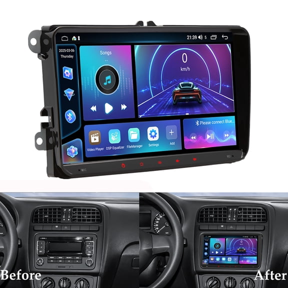 Corfhy 4+64G Android Car Stereo for VW Golf MK5 MK6 Jetta SEAT Skoda, 9" Android 15 with Wireless CarPlay & Android Auto,GPS Navi, Split Screen, Bluetooth 5.0
