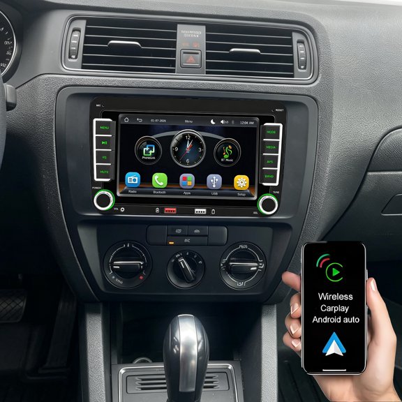 Corfhy 7" Android Car Stereo for VW Volkswagen with Wireless CarPlay & Android Auto AM/FM/RD GPS BT Mirror Link SWC HD Camera