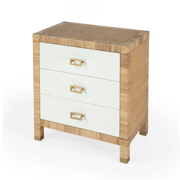 Corfu 3 Drawer Natural And White Raffia And Wood Chest