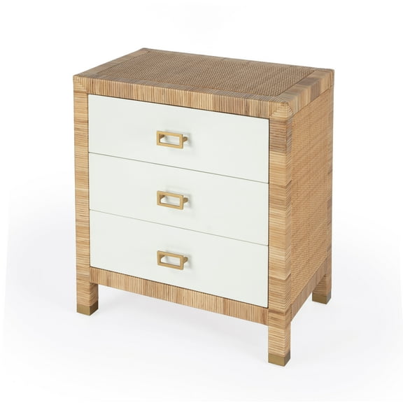 Corfu 3 Drawer Natural And White Raffia And Wood Chest