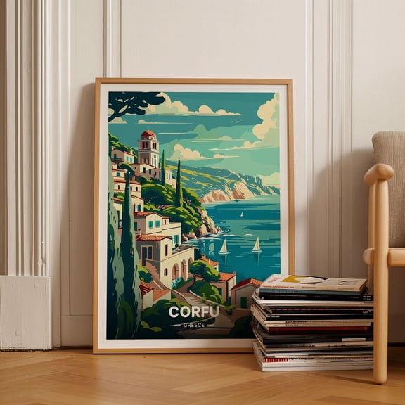 Corfu Greece Island Scenic Landscape Wall Art, Unframed Paper Poster 8x10in
