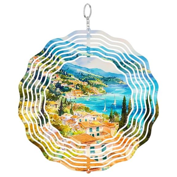 Corfu Greece Pontikonisi Island 3D Wind Spinner Stainless Steel Kinetic Hanging Decor Garden Art Ionian View Gift
