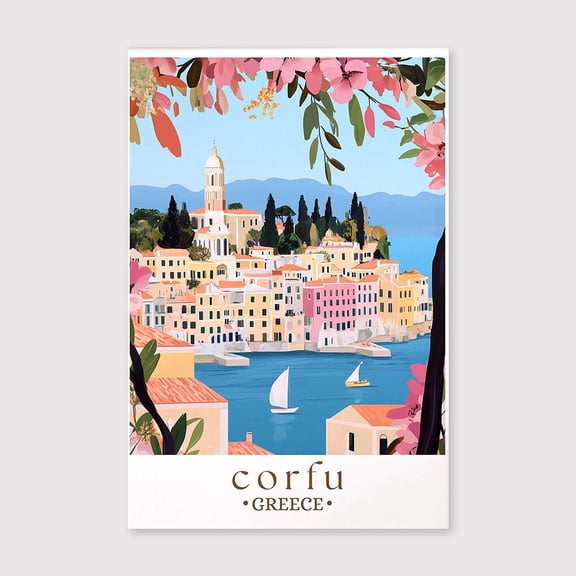 Corfu Greece Travel Canvas, Ionian Island Wall Art, Blue Waters Print, Coastal Home Decor, Greek Vacation Memory, Housewarming Gift
