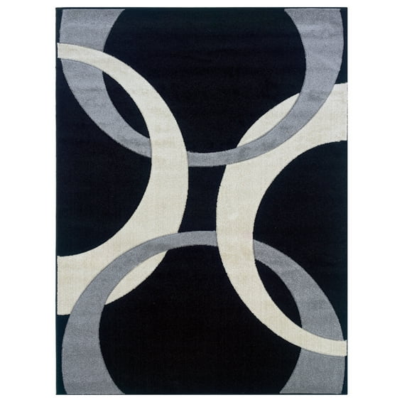 Corfu Loftus 44" x 6 Black Grey Rug Geometric Pattern Polypropylene Easy Care