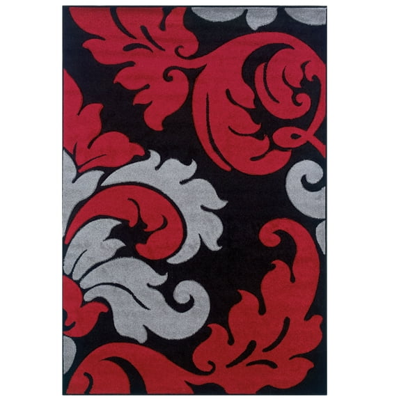 Corfu Power Loomed 1'10" x 2'10" Rug, Black/Red