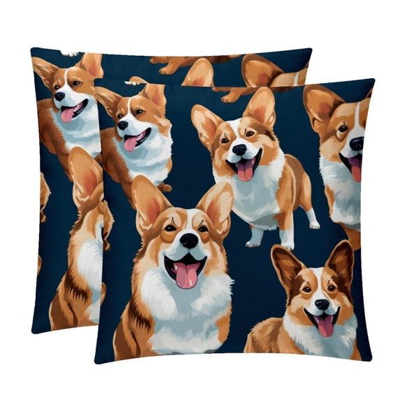 Corgi 2-Pack Velvet Throw Pillow Covers with Unique Patterns, Set of 2 Decorative Throw Pillow Inserts for Sofa Bed Couch, 16x16/18x18/20x20 Inches, Ideal for Home Decor and Gifting