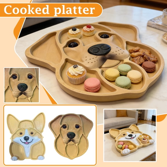 Corgi 3D Printed Dog, Divided Serving Tray, Tan White 12X8 In, Dog DecorforHome, Dog Lover Gift, Party Appetizer Platter, 1 Pc