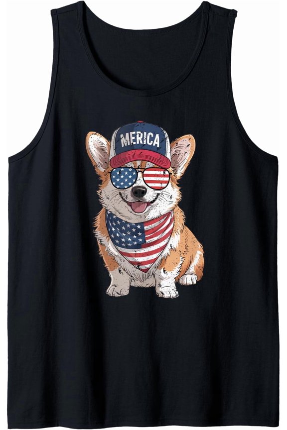 Corgi 4Th Of July Us American Flag Dog Tank Top Size S-3XL
