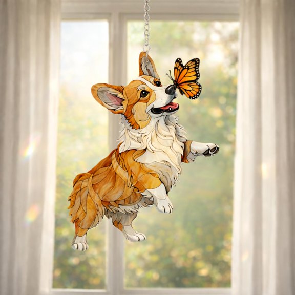 Corgi Acrylic Suncatcher Window Hanging Decor Butterfly Cute Dog Lover Dog Mom Gift