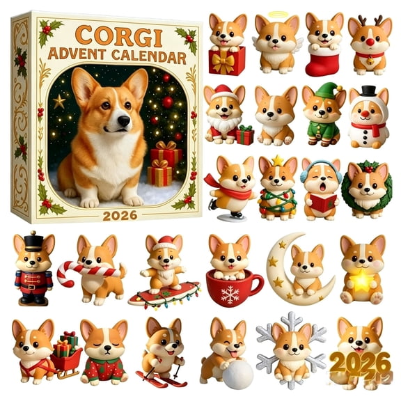 Corgi Advent Calendar 2026, 24 Days Christmas Countdown Box with Miniature Acrylic Dog Ornaments, Festive Holiday Tree Decor, Gift for Adults and Dog Lovers, 24 Pcs Surprise Set