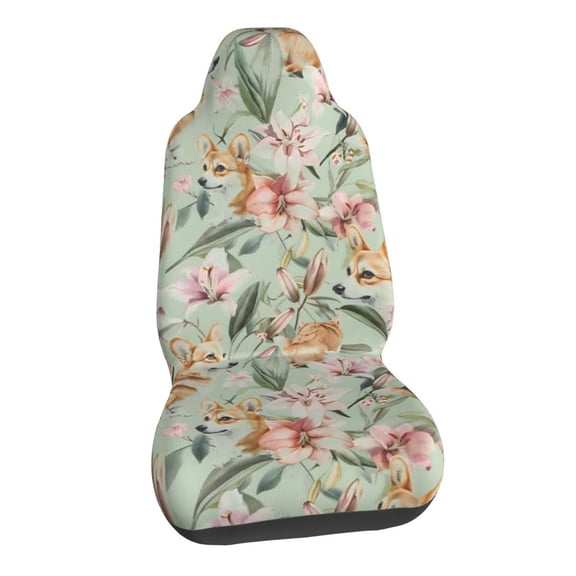 Corgi And Flower Car Seat Covers Stretch Car Seat Protectors Universal Fit