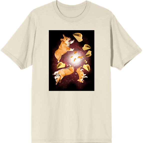 Corgi And Tacos In Space Adult Short Sleeve Tee-Small-Off-White