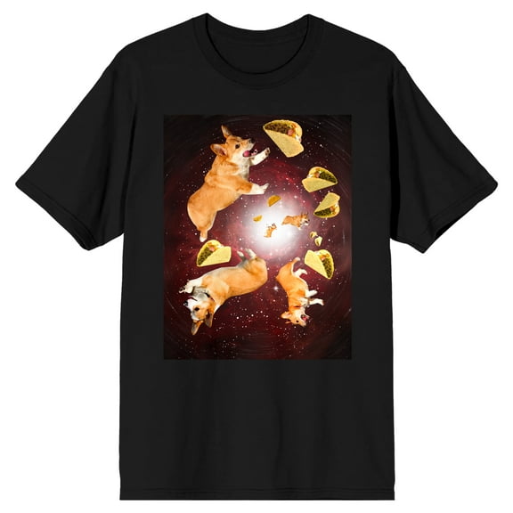 Corgi And Tacos In Space Men's Black T-Shirt-Medium