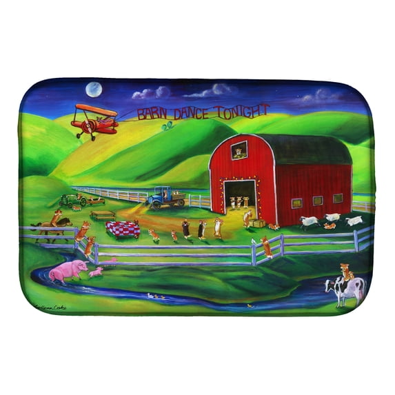 Corgi Barn Dance Dish Drying Mat